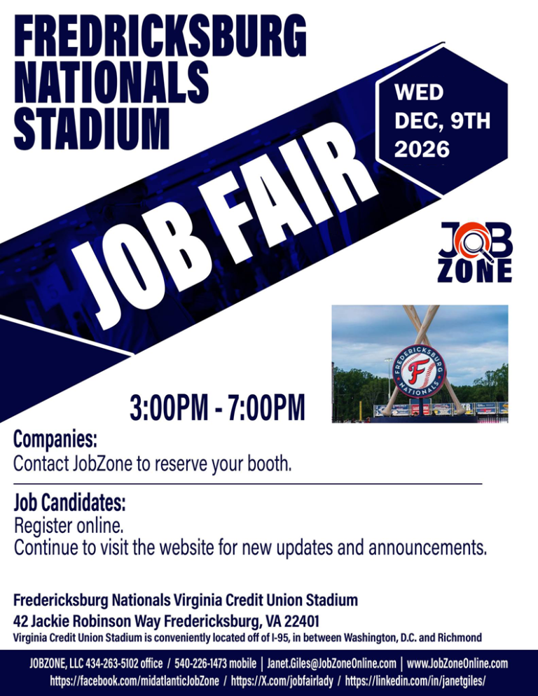 Fredericksburg, VA (Fredericksburg Nationals Stadium) — December 9, 2026 (3pm–7pm) — event flyer